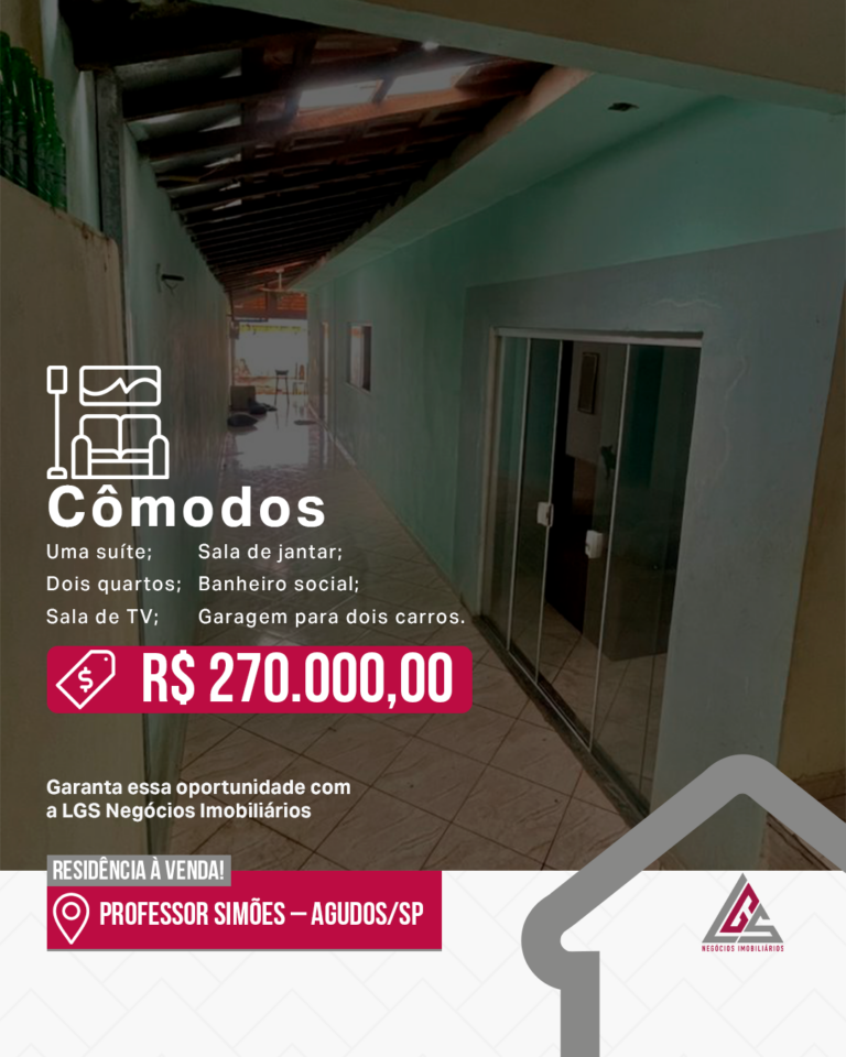 Casa à venda por R$ 270.000,00 – Prof. Simões