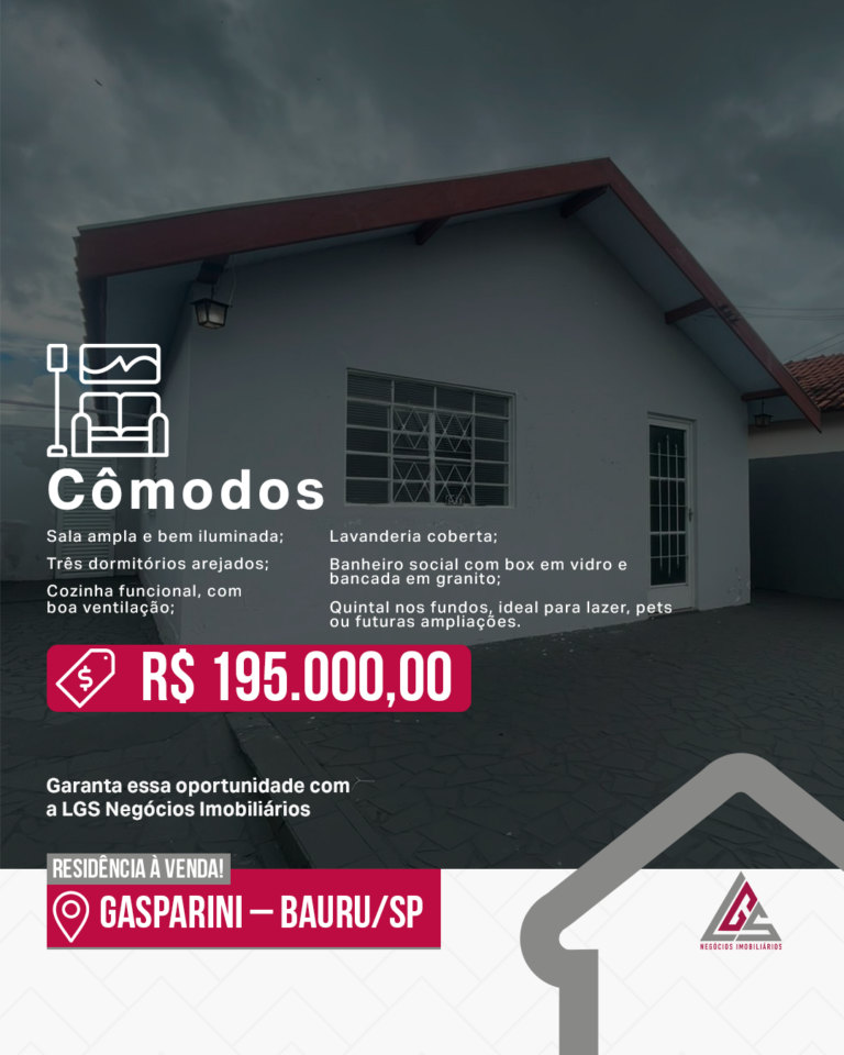 Casa à venda por R$ 195.000,00 em Bauru – Gasparini